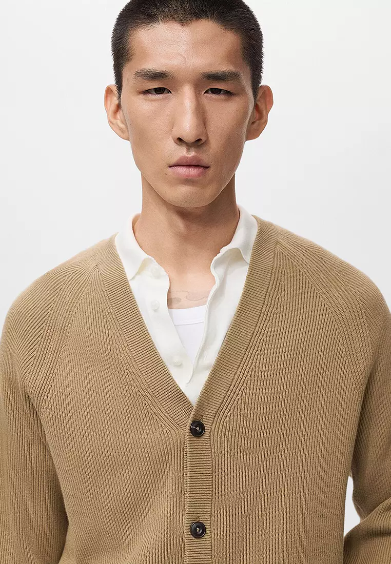 Ribbed Knitted Cardigan With Buttons