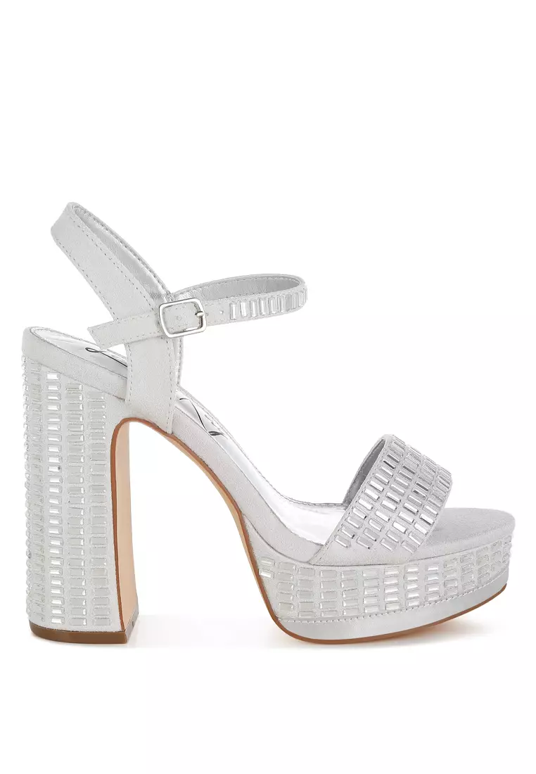 Discount on London Rag  shoes - SKU: Rhinestones Embellished High Block Heels in Silver