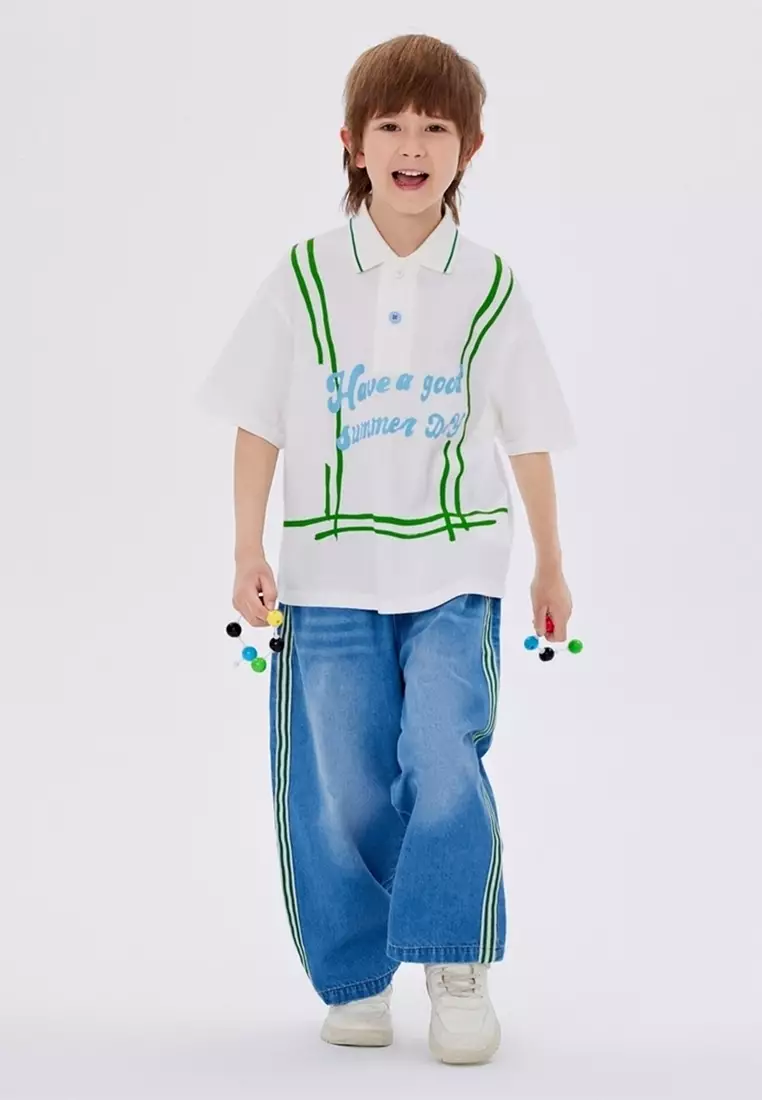 Semi Faded Denim Long Pant with Bright Stripe