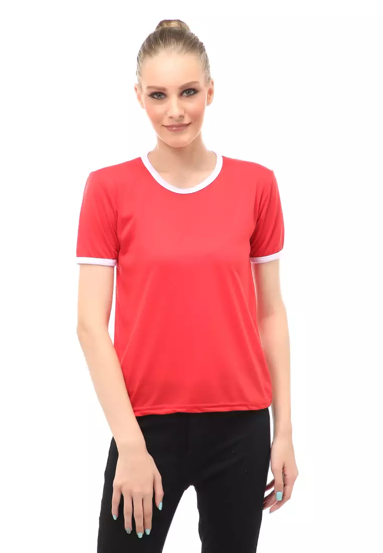 Kaos Oversize List Short Sleeves Design Simple Relaxed Fit - Merah
