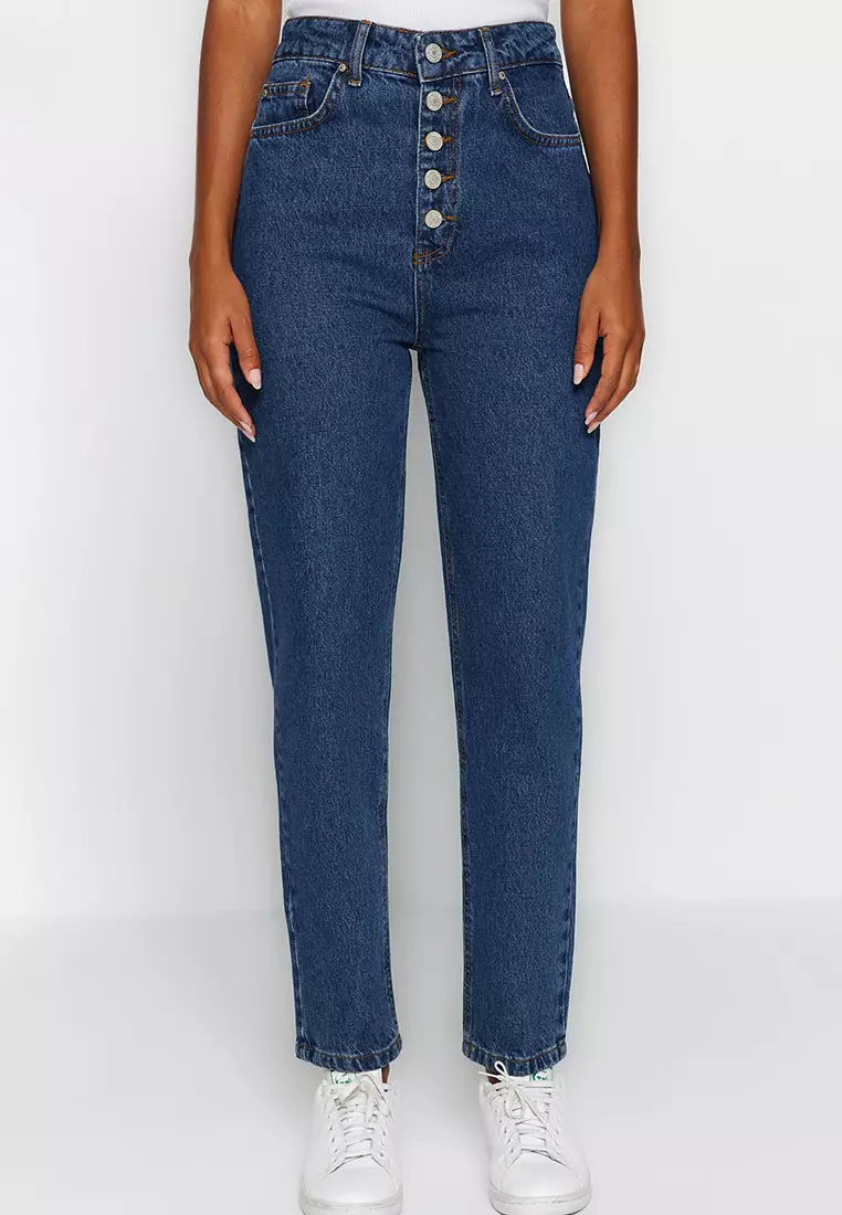 High Waist Mom Jeans With Buttons In The Front