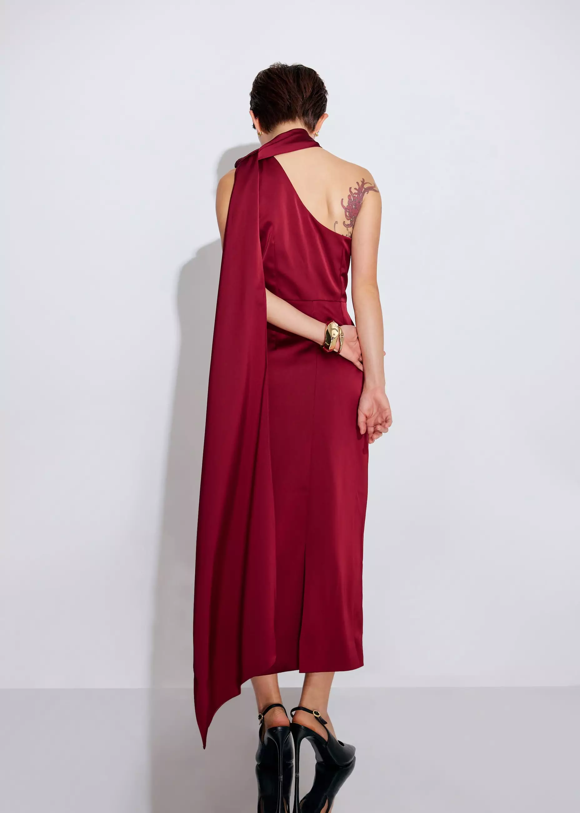 Dress Wanita - Eyka Multi-way Satin Asymmetric Column Midaxi Dress
