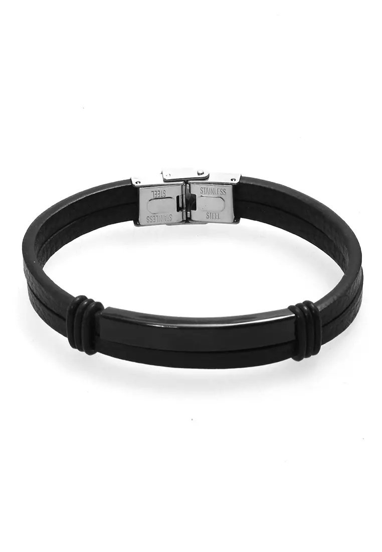 Aleda Gelang Kasual Pria Wanita Aksesoris Fashion Adjustable Strap Material Leather ORIGINAL - Black