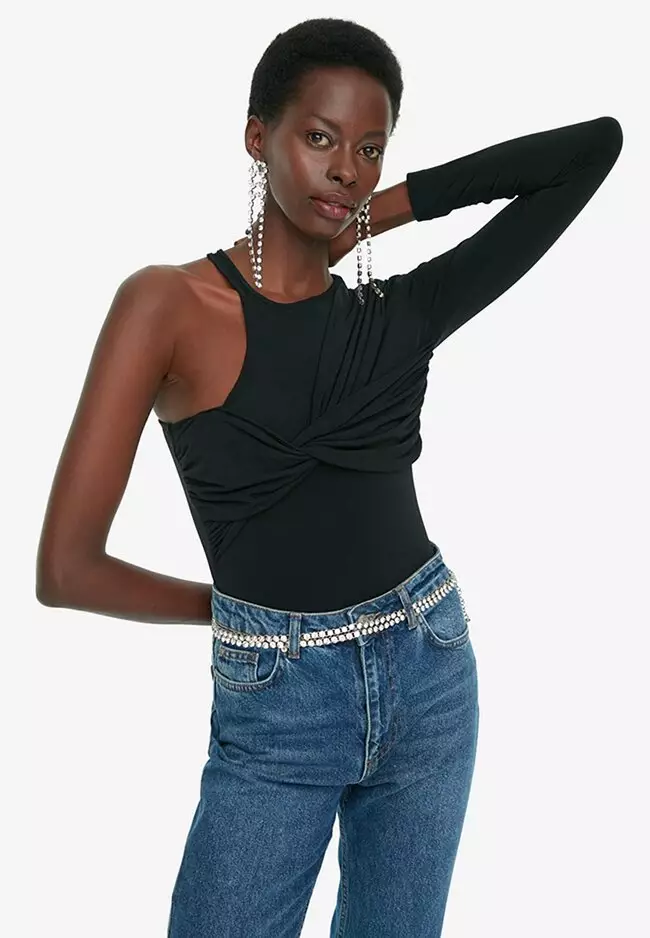 Black Long Sleeve Shoulder Bodysuit