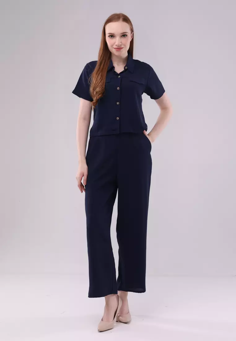 Wrinkled Linen Short Sleeves Terno Pants