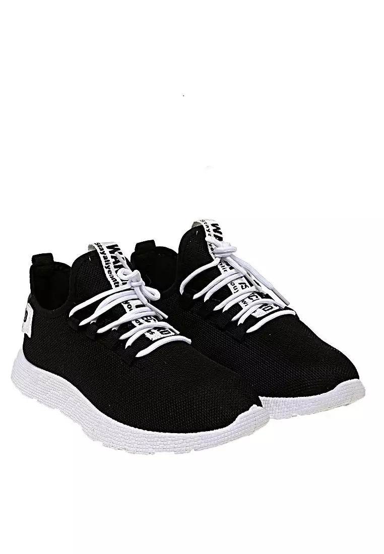 Chayton Sepatu Olahraga Pria Sneakers Warning Two Tone Casual Sport Shoes Material Fabric ORIGINAL - Black White
