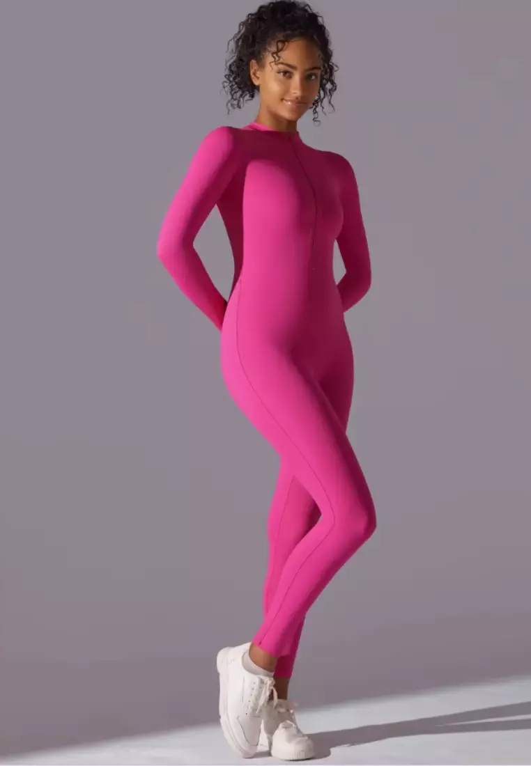 SculptaSuit Women’s Full-Length Sporty Jumpsuit – Stretchy Nylon Spandex Activewear No Bra Padding Yoga & Gym Bodysuit