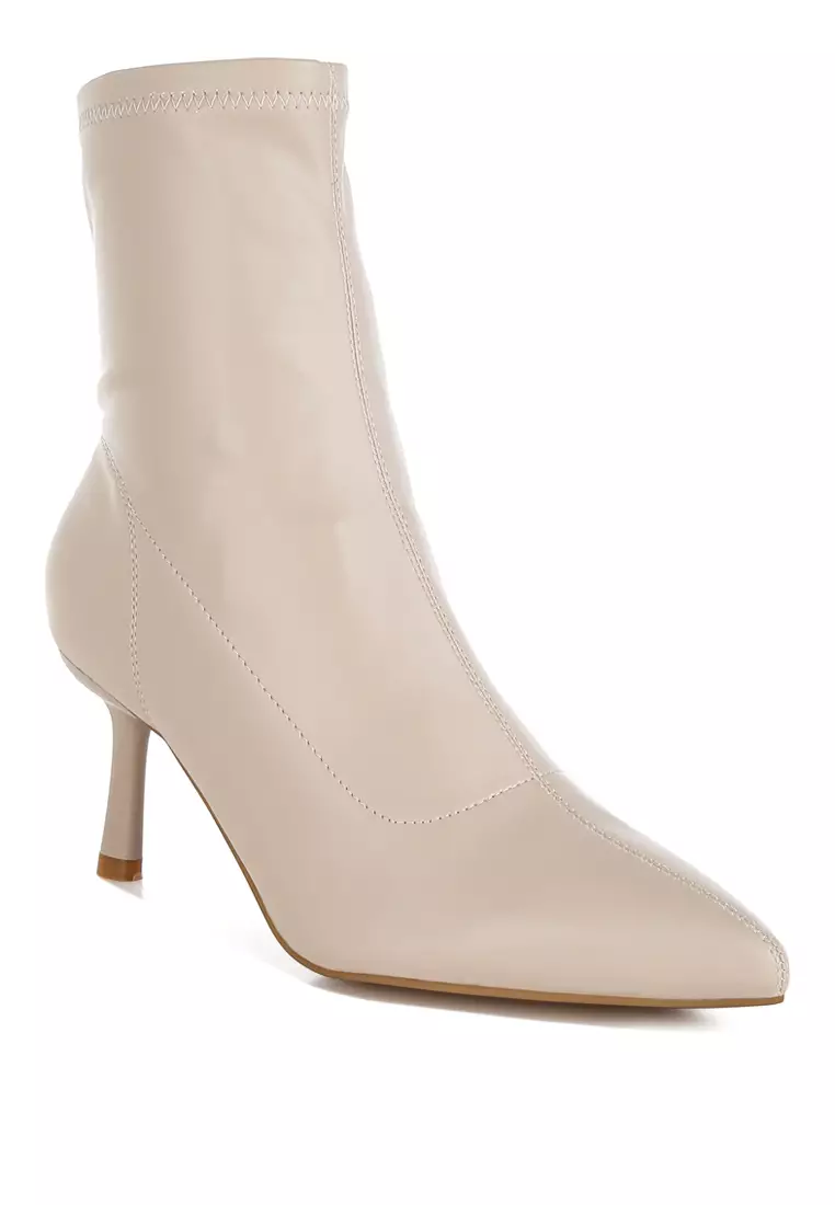 Stiletto Heel Sock Boots in Beige