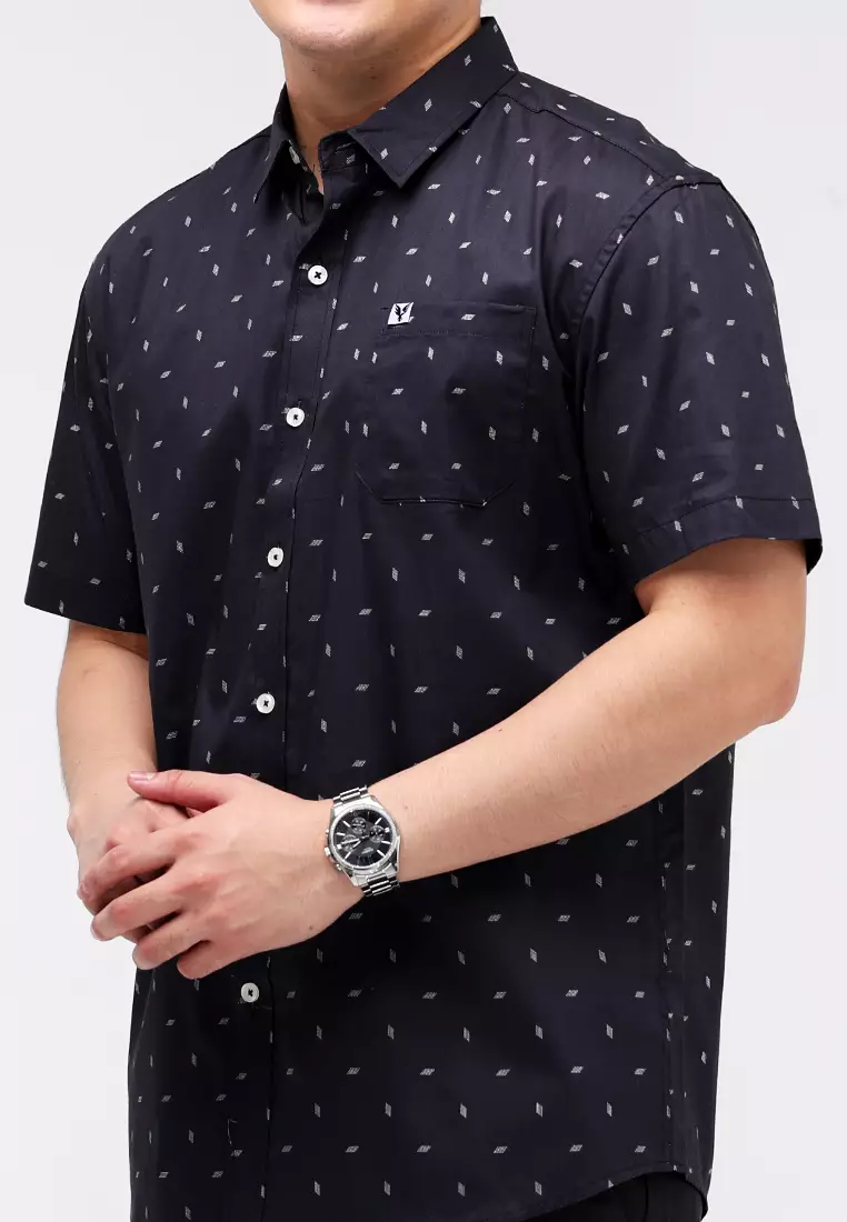 Woven Printed Poplin Short Sleeves Polo