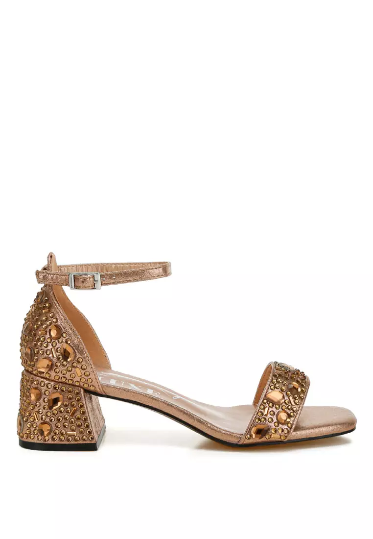 Discount on London Rag  shoes - SKU: Rhinestone Embellished Shimmer Sandals in Bronze