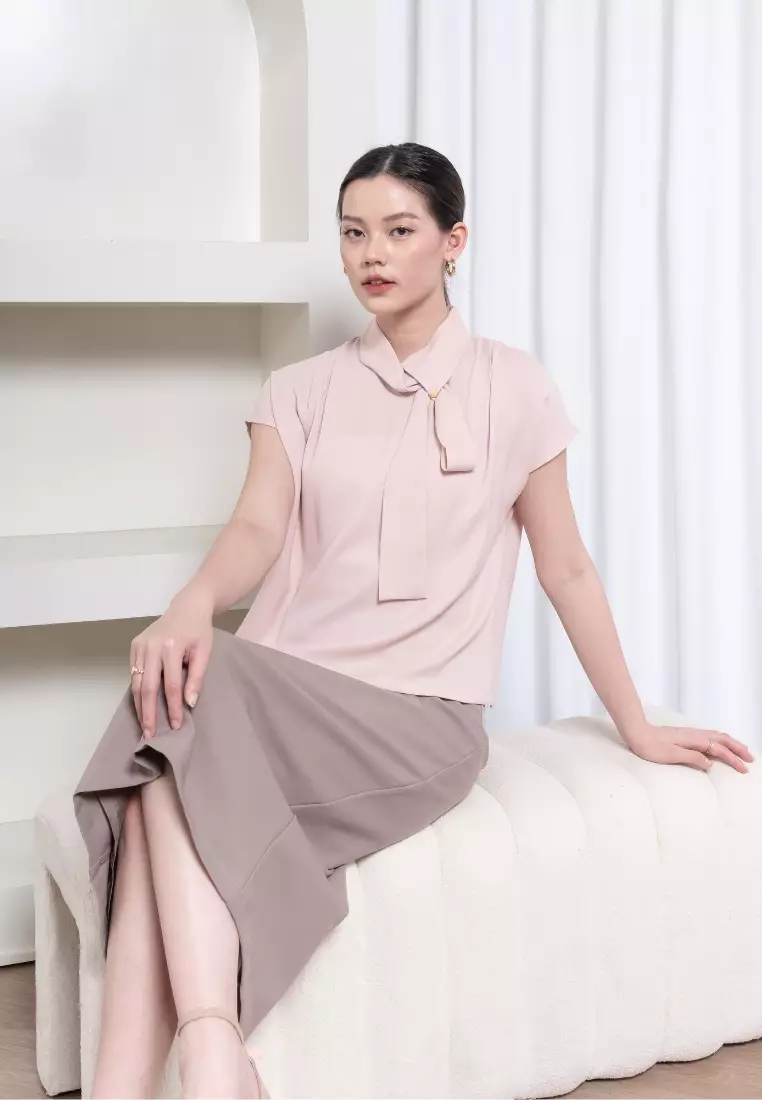 Urban Exchange Savana Pink Blouse - Atasan Blouse Formal Lengan Pendek Warna Pink