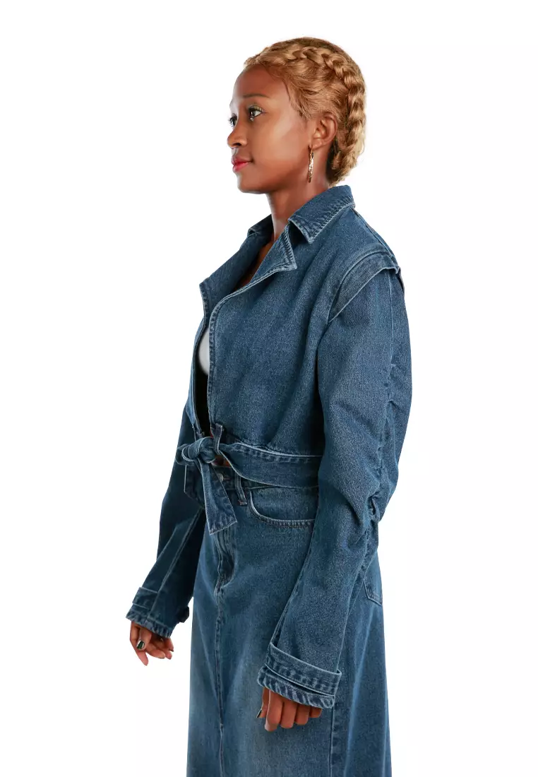 Oh-So-Pretty Knotted Denim Jacket In Mid Navy