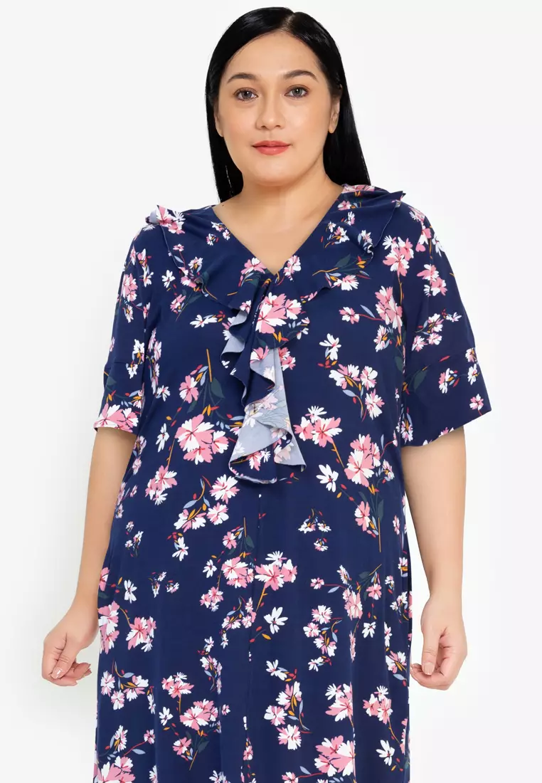 Buy Maxine Plus Size V-Neck Ruffled Dress 2024 Online | ZALORA Philippines