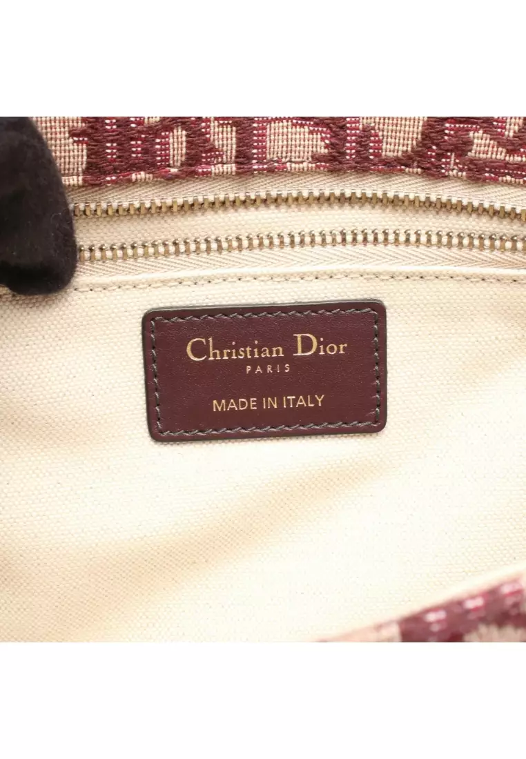 Pre-Loved Christian Dior Addict oblique Shoulder bag canvas leather Bordeaux beige