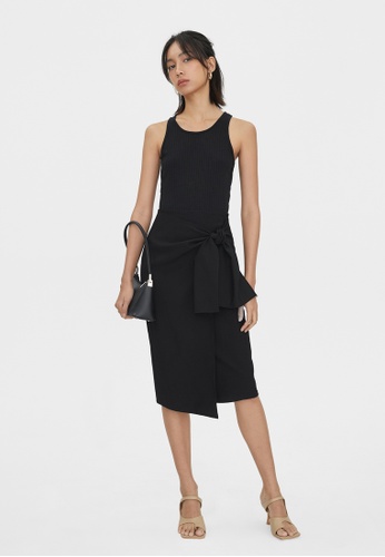 網上選購pomelo Side Bow Tie Wrap Skirt Black Zalora香港