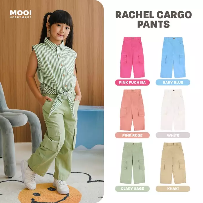 Mooi Celana Panjang Chinos Cargo Anak Perempuan Rachel Cargo Pants - Clary Sage