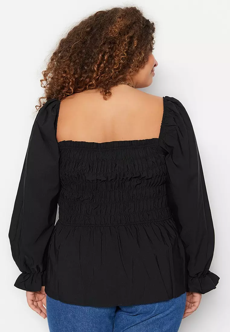 Buy Trendyol Plus Size Black Gippe Woven Blouse Online ZALORA