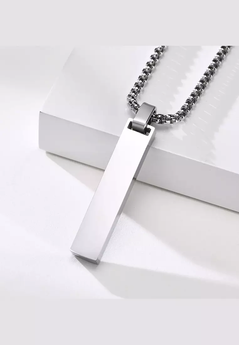 Titanium Steel Rectangular Bar Roman Numerals Pendant Necklace JW QX-1490