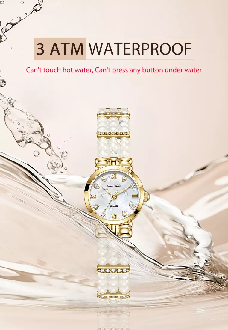Jam Tangan Wanita Gelang Anti Air Original Fashion Korea Tali Mutiara Jam Tangan Cewek Goldwhite