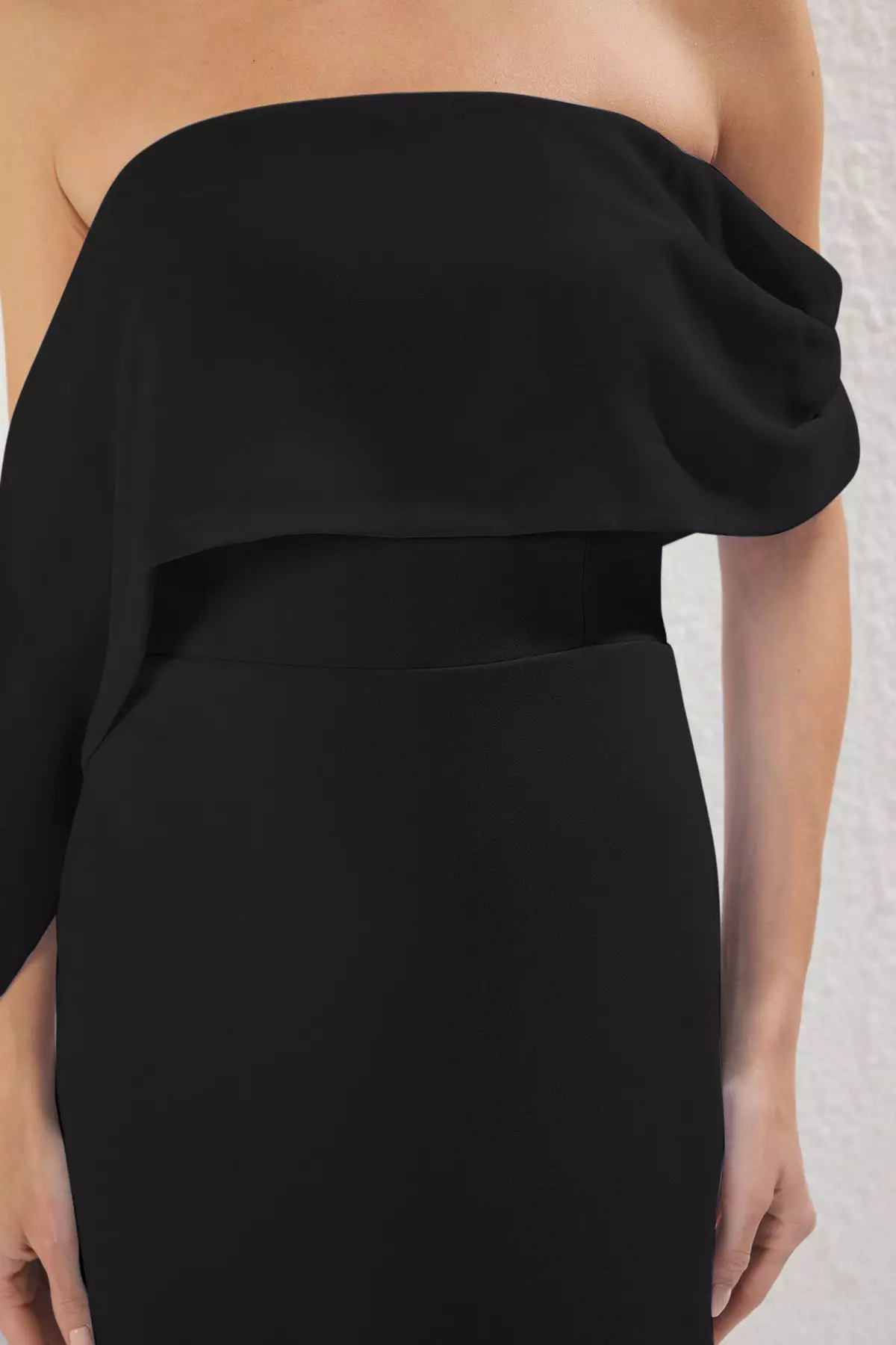 Black Carmen Collar Long Elegant Evening Night Graduation Dress