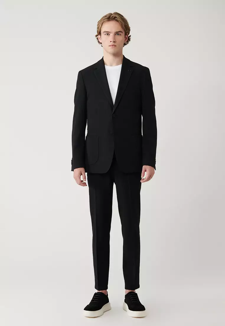 Men's Black Slit Unlined Flexible Fabric Jacket A41Y4000