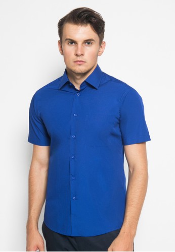 Jual Alisan Alisan Kemeja Polos Slimfit Lengan Pendek Biru Tua Original Zalora Indonesia