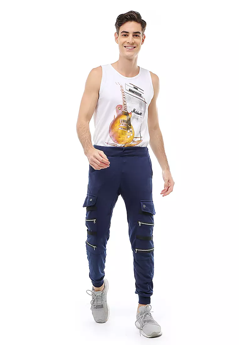 Locko Long Pants Celana Jogger Pria Zipper Design Material Baby Terry ORIGINAL - Navy