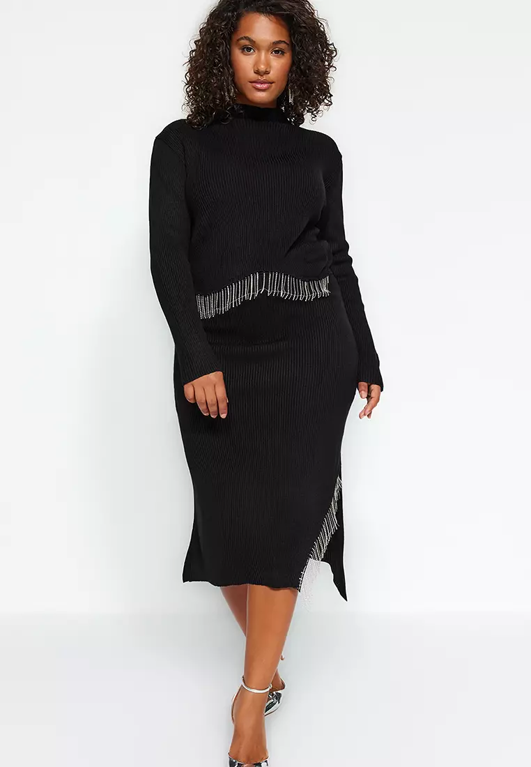Plus Size Knit Sweater & Midi Skirt Set