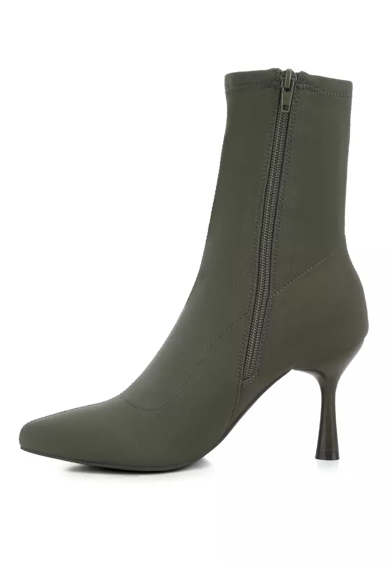 Zudio Solid Mid Heel Sock Boots In Khaki