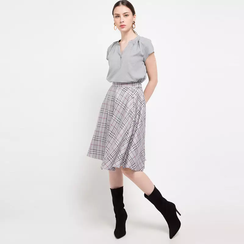 Hally Skirt In Light Grey Chequered Print