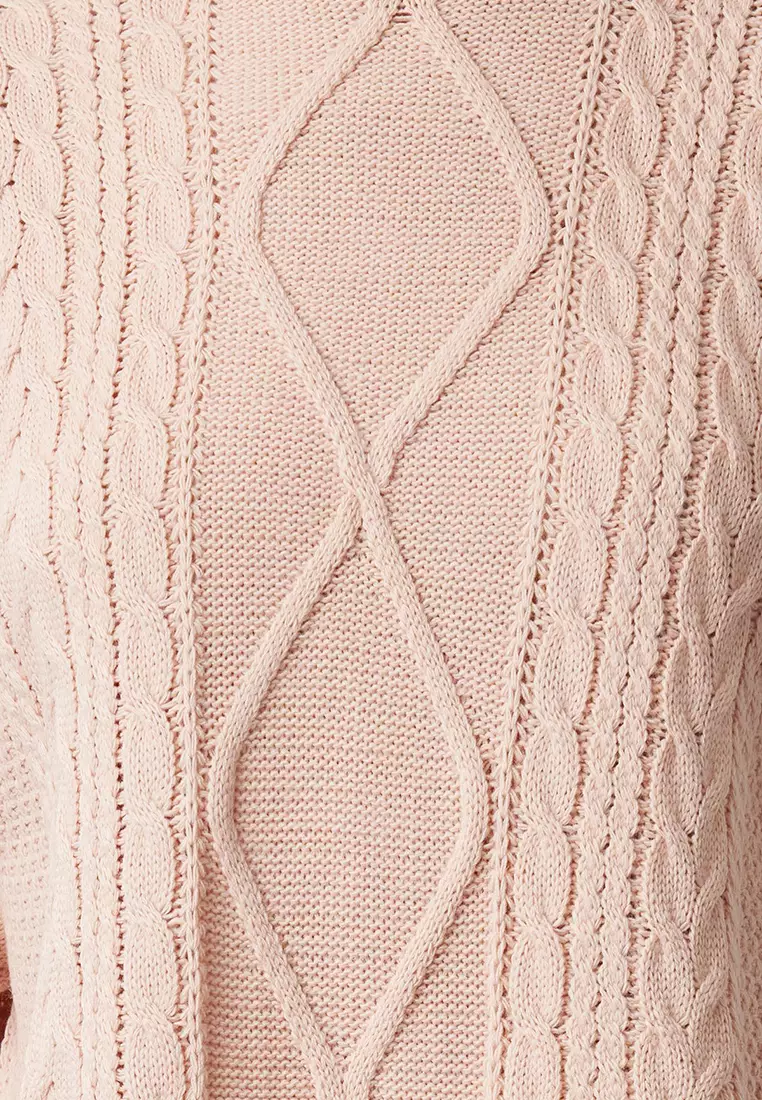 Pink Crop Side Ribbon/Bow Tie Detailed Knit Sweater TWOAW22SV0058