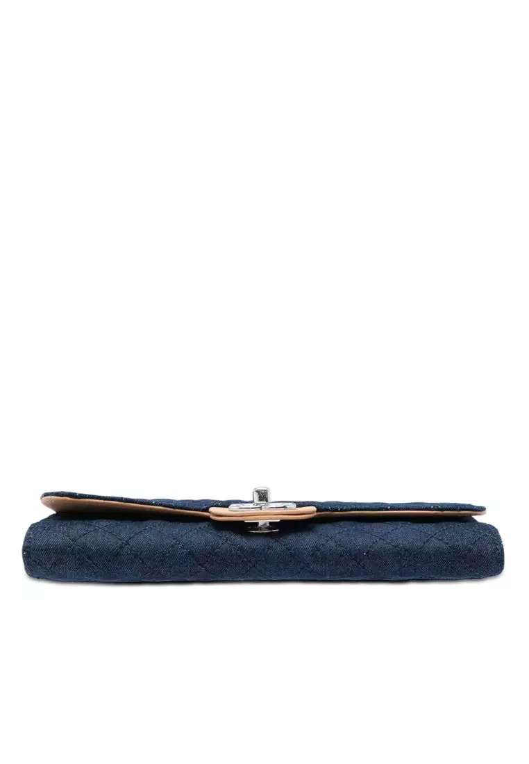 Pre-Loved Chanel Cc Quilted Denim Turn Lock Wallet On Chain
