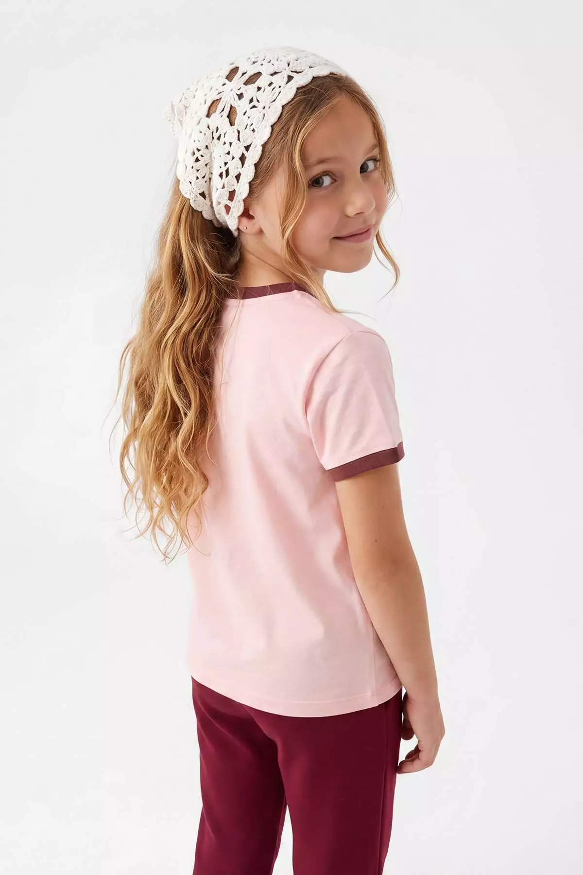 Pink-Ecru 2-Piece Girls' Plain Knitted T-Shirt Tkdss26Ts00015