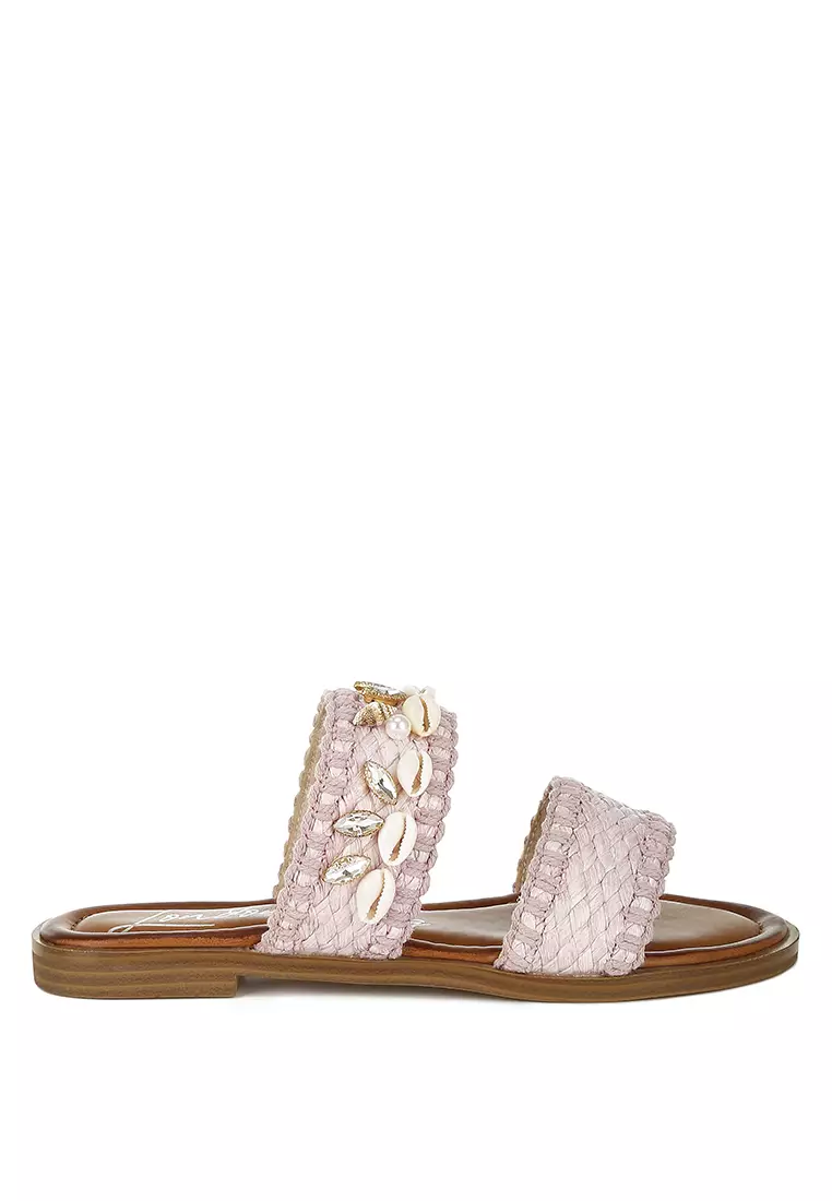 Discount on London Rag  shoes - SKU: Shell & Diamante Slip-On Sandals in Pink