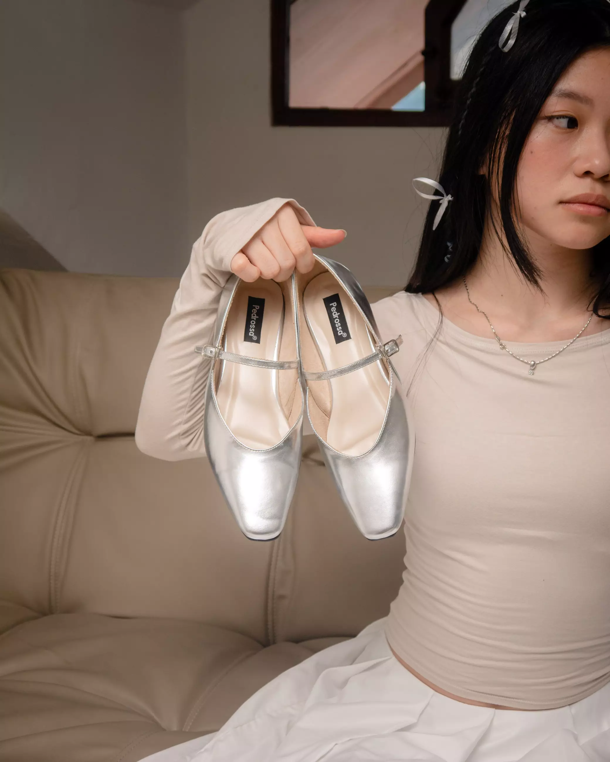 Jolie Flat Shoes in Silver