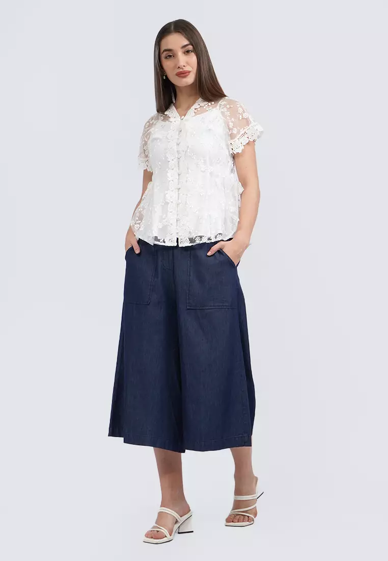 Short Sleeve Lace Blouse OFF WHITE