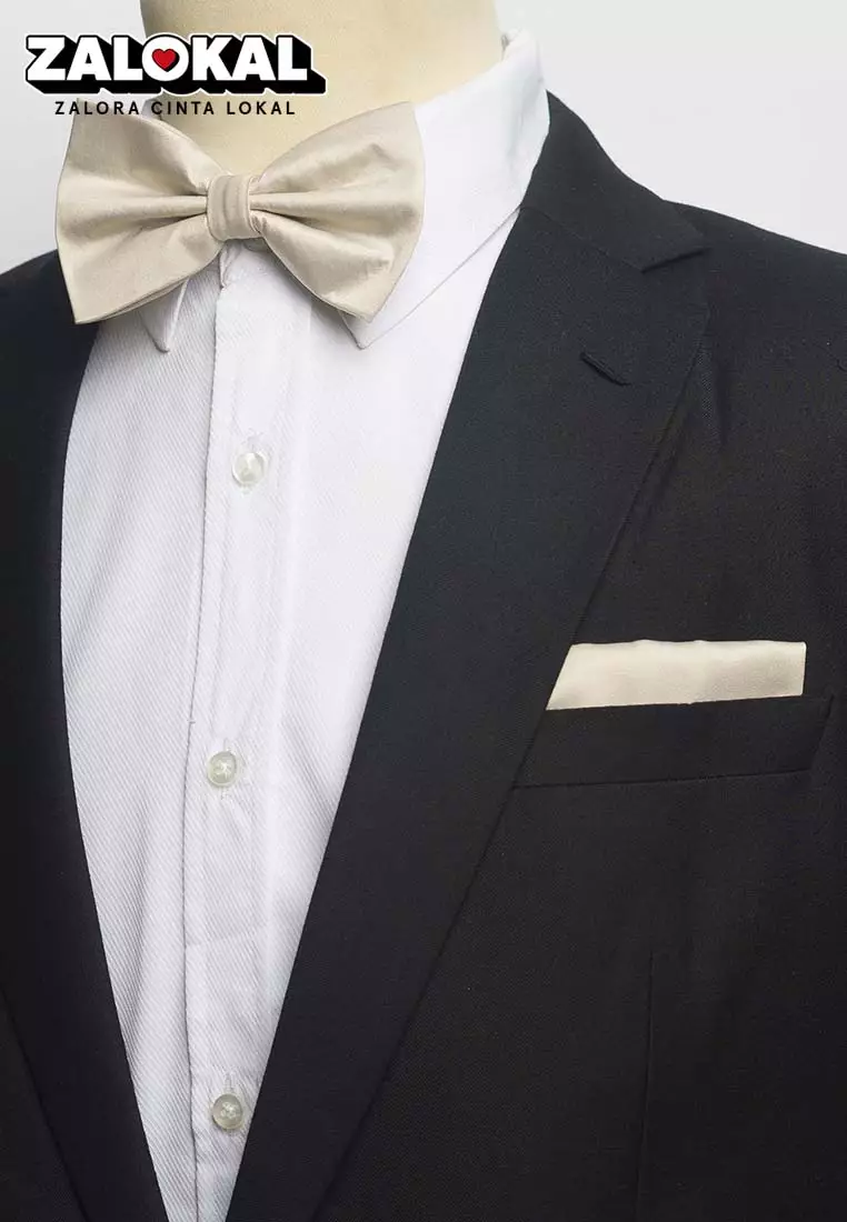 Houseofcuff Dasi Kupu Bowtie Pocket Square Saputangan Krem Muda A13