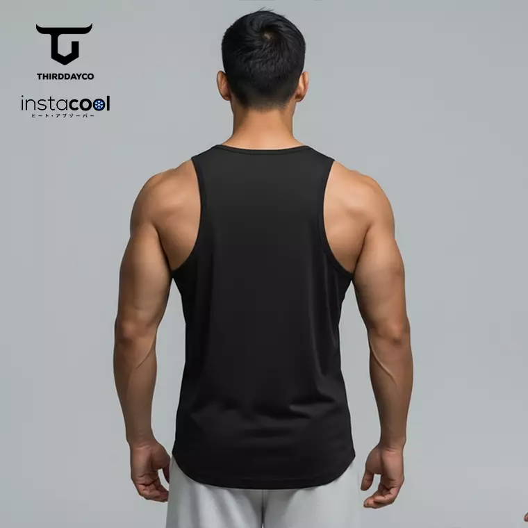 THIRDDAY Kaos Kutung Singlet Tank Top Gym instacool "diag cut katakana" SVN hitam MTY33