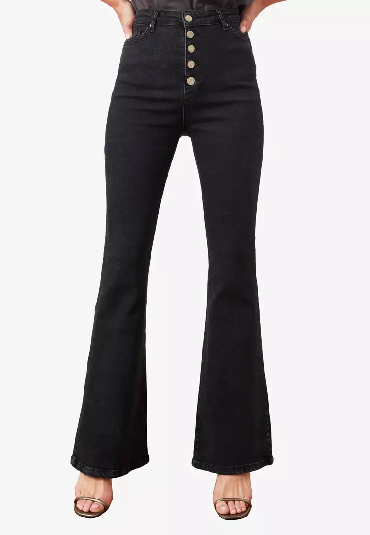 Buy Trendyol Button Front High Waist Flare Jeans Online