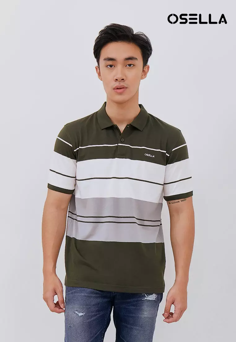 Jual Osella Osella Man Polo Shirt Stripe White Army Original Zalora Indonesia