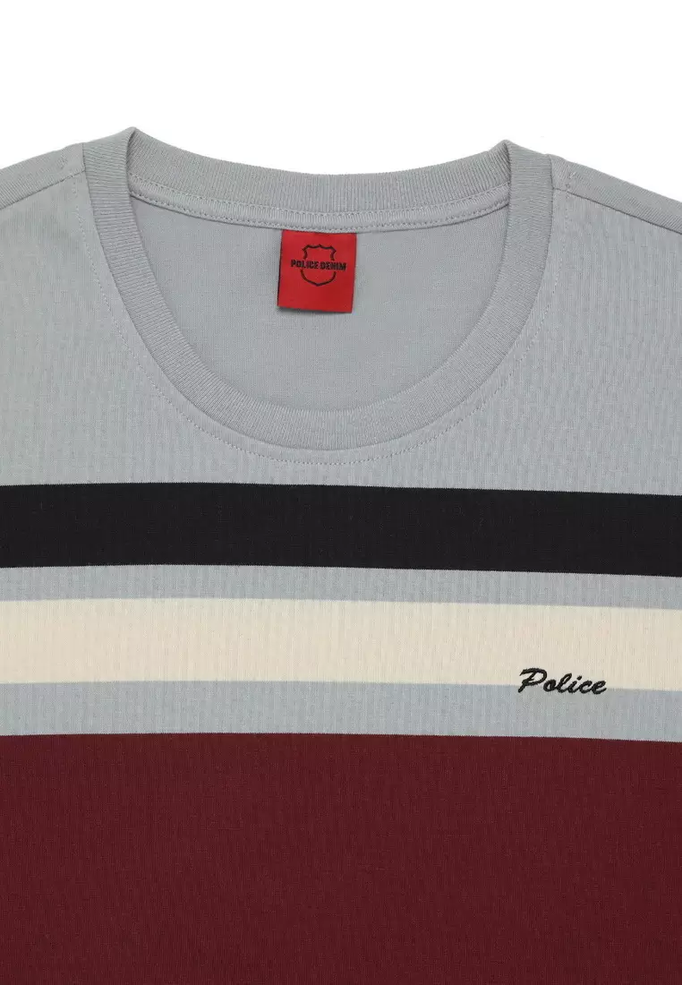 POLICE T-Shirt Salur Bordir Cotton Premium Tebal Pria