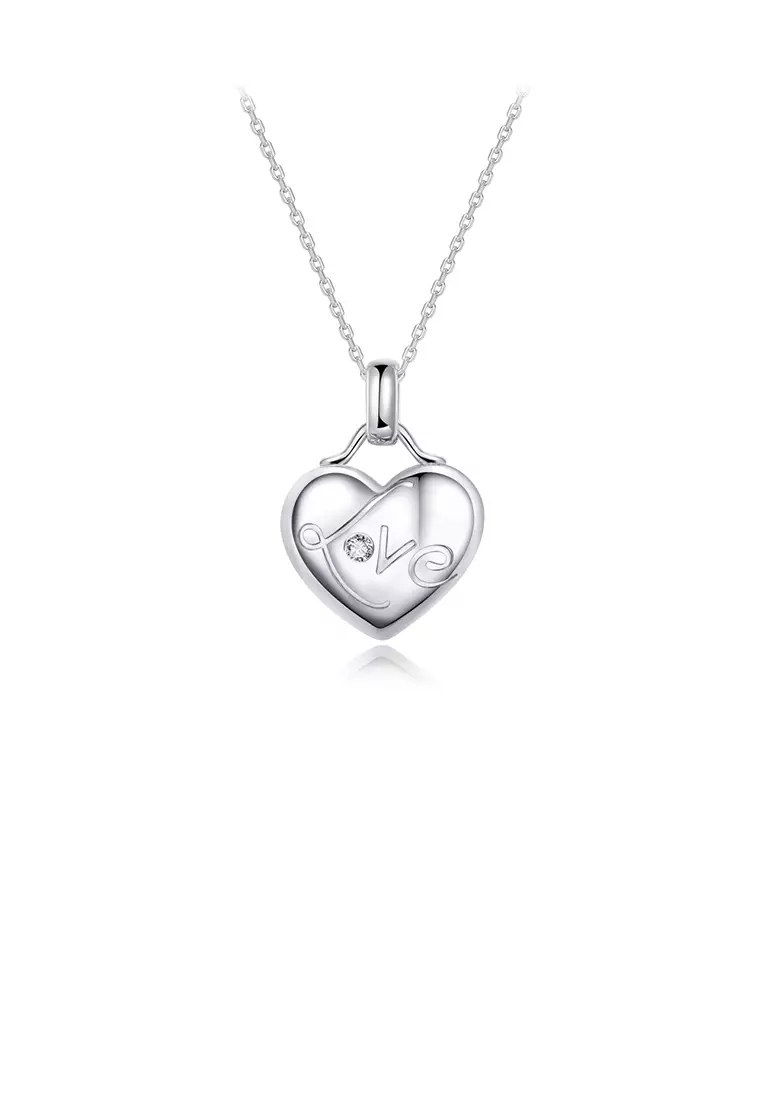 Simple and Fashion Love Heart-shaped Pendant with Cubic Zirconia and Necklace
