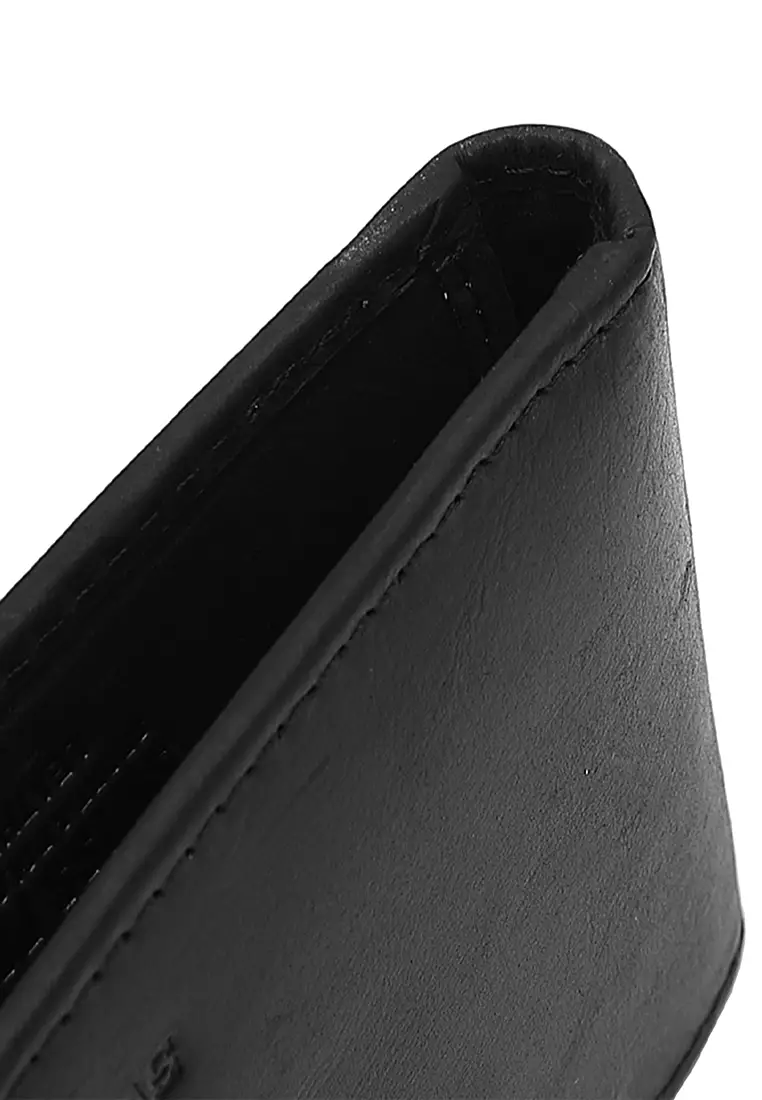 Leather RFID Bi-Fold Short Wallet - Black