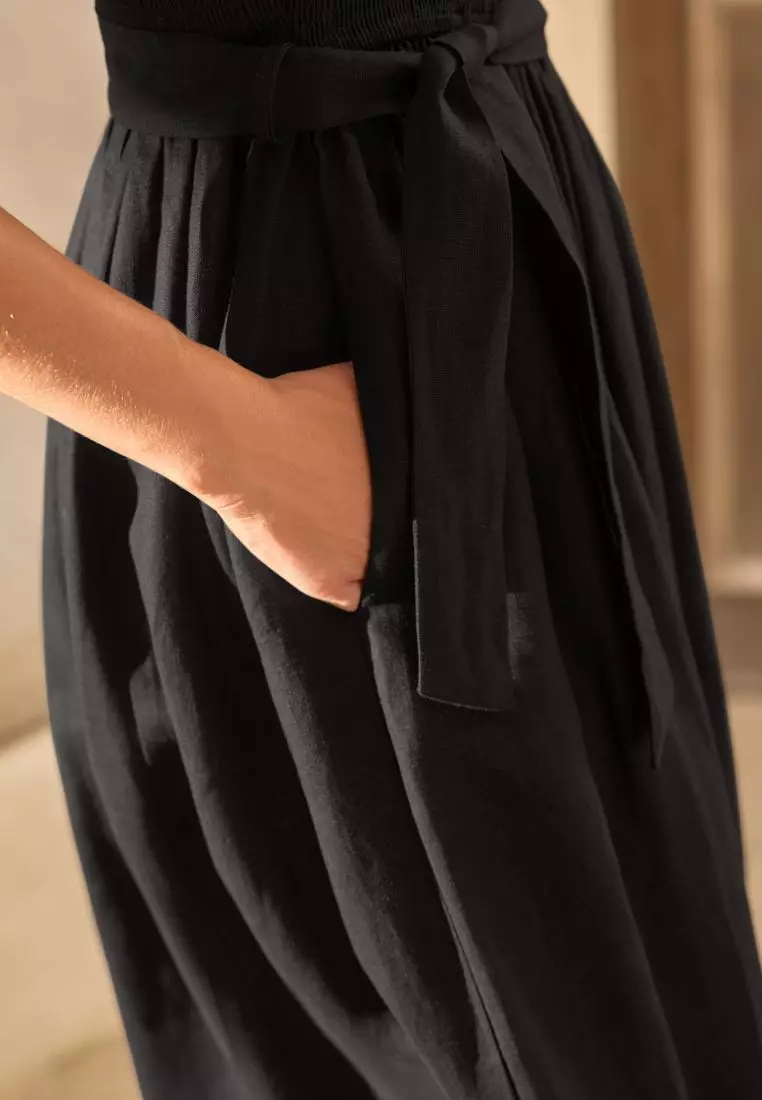 Shirred Premium 100% Linen Summer Midi Dress