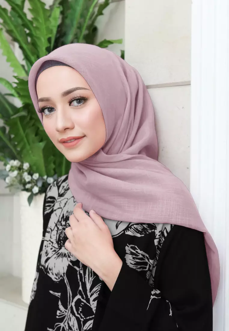 Linenna Scarf | Hijab Segiempat Linen Bamboo - Mauve Mist