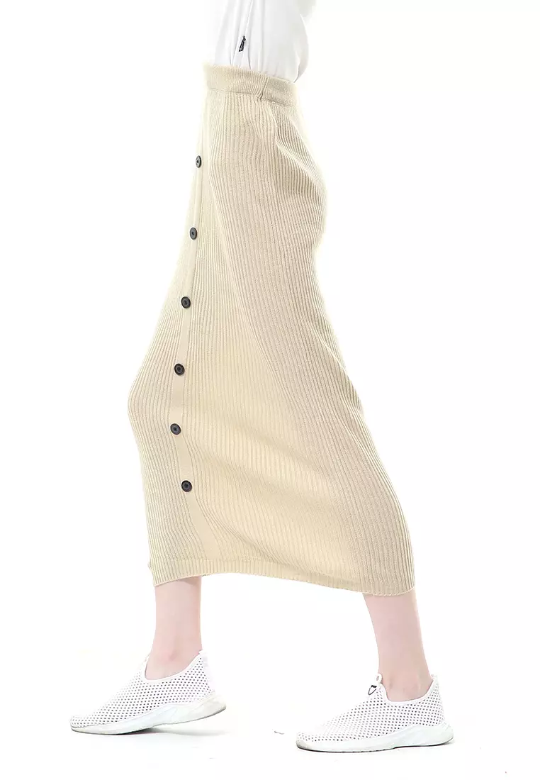 Deliana Rok Rajut Kancing Bawahan Wanita Premium Quality - Cream