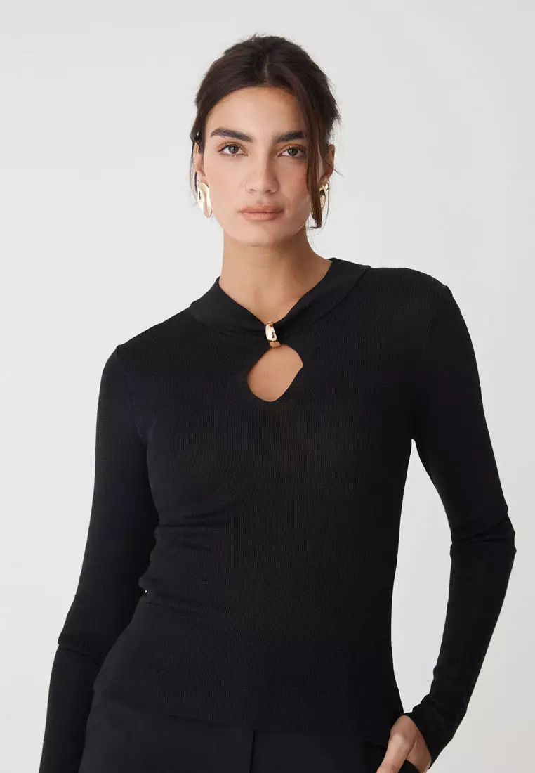 Ciara Keyhole Lurex Knit Top