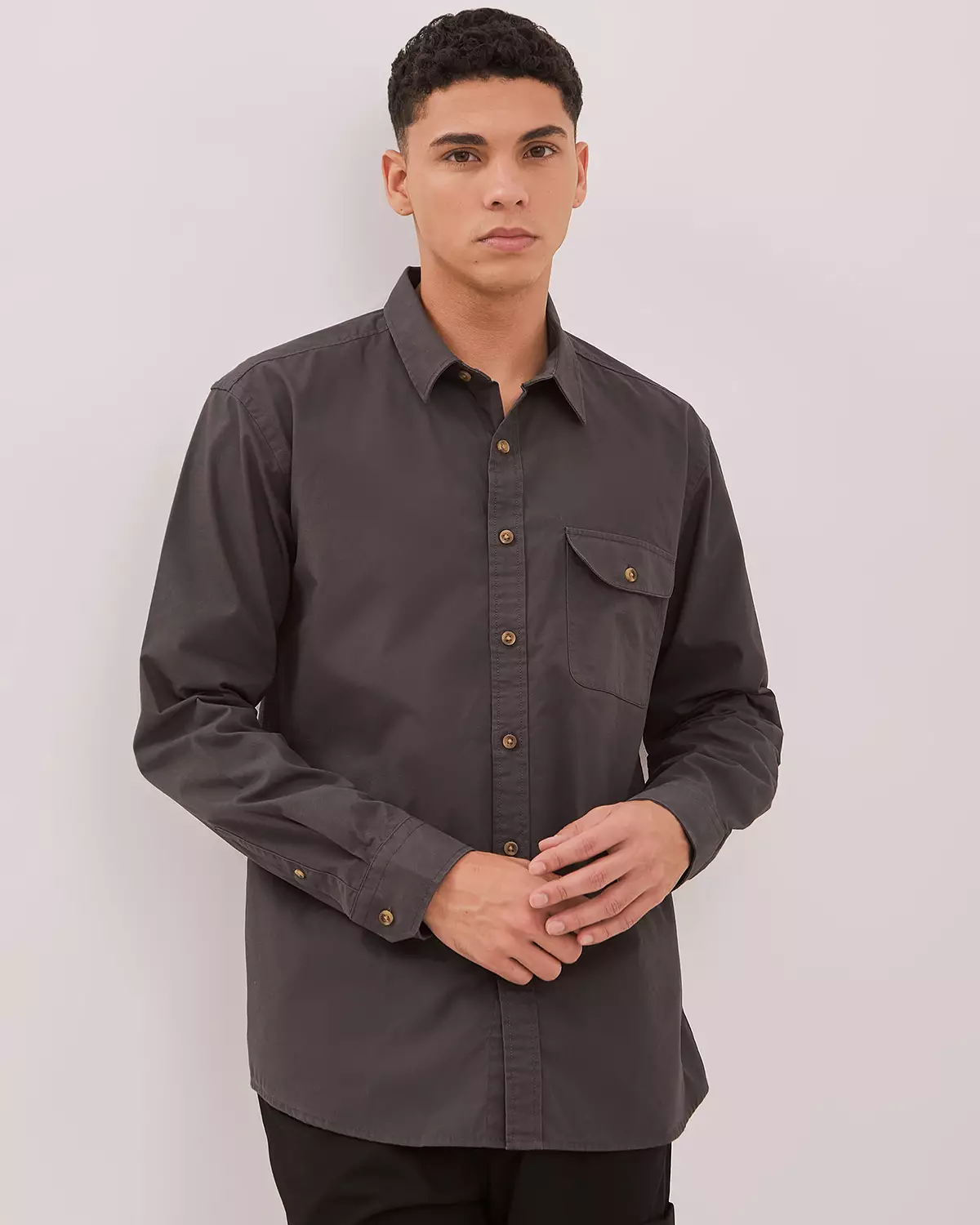 MEN'S BROWN LONG SLEEVE SHIRT
