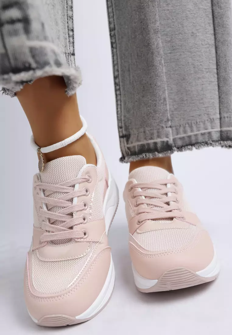 Chunky Mesh Lace Up Sneakers in Pink
