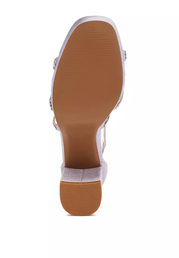 Rhinestones Embellished Strappy Sandals in Lilac